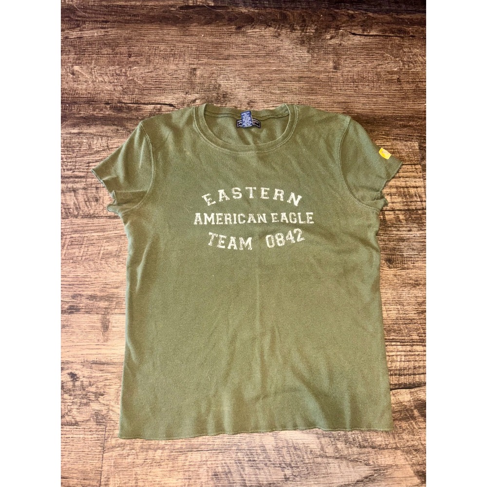 American Eagle Outfitters Green Graphic Tee Eastern Team 0842 Distressed Shirt M